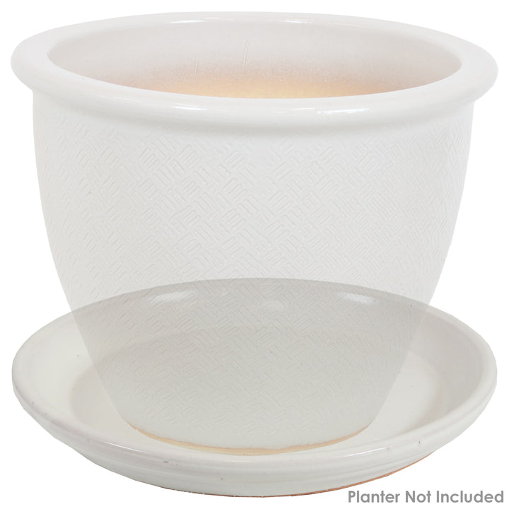Sunnydaze 12 in Glazed Ceramic Flower Pot/Plant Saucer - Pearl - Set of 2 Image 8