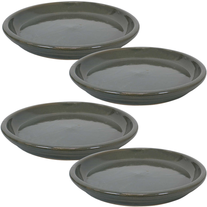 Sunnydaze 12 in Glazed Ceramic Flower Pot/Plant Saucer - Gray - Set of 4 Image 1