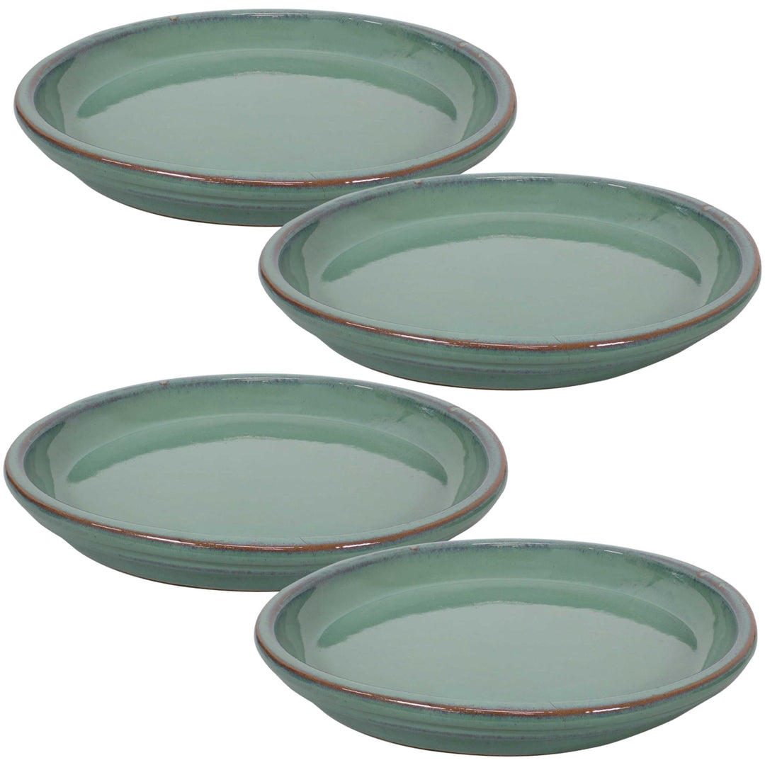 Sunnydaze 12 in Glazed Ceramic Flower Pot/Plant Saucer - Seafoam - Set of 4 Image 1