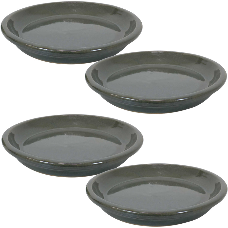 Sunnydaze 9 in Glazed Ceramic Flower Pot/Plant Saucer - Gray - Set of 4 Image 1