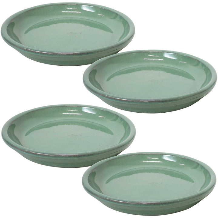 Sunnydaze 7 in Glazed Ceramic Flower Pot/Plant Saucer - Seafoam - Set of 4 Image 1