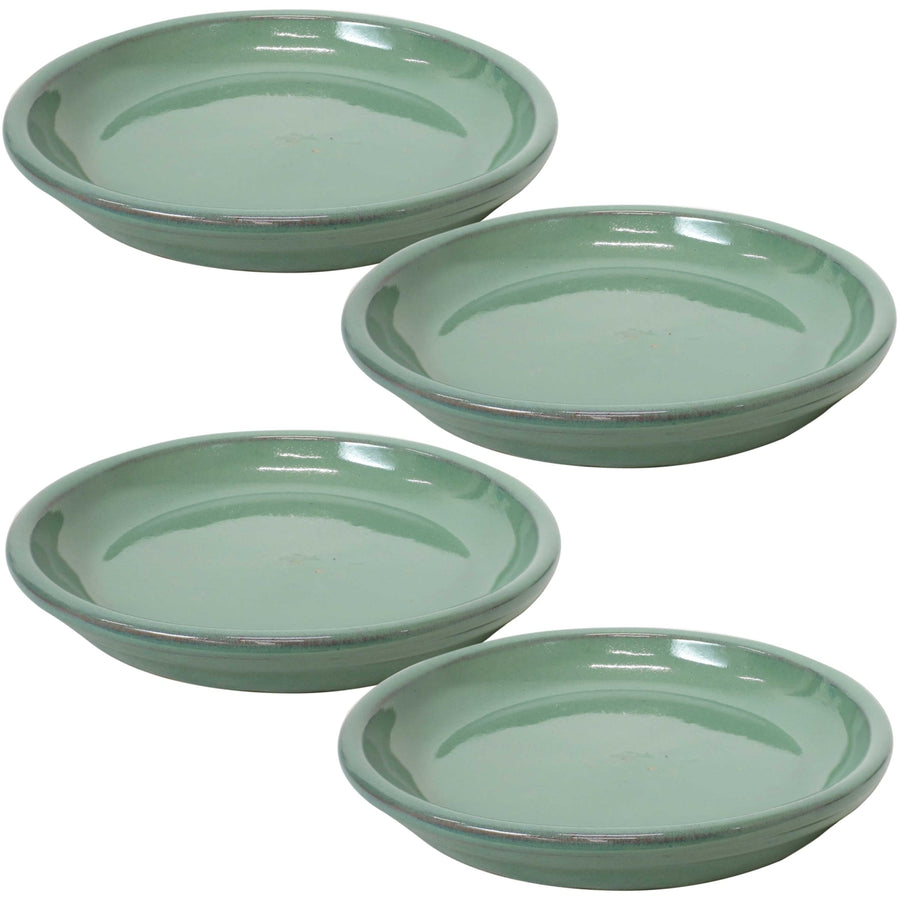 Sunnydaze 7 in Glazed Ceramic Flower Pot/Plant Saucer - Seafoam - Set of 4 Image 1