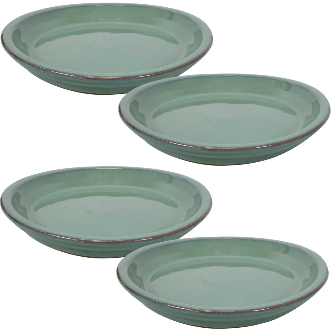 Sunnydaze 9 in Glazed Ceramic Flower Pot/Plant Saucer - Seafoam - Set of 4 Image 1