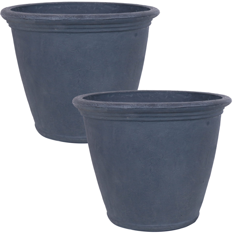 Sunnydaze 24 in Anjelica Unbreakable Polyresin Planter - Slate - Set of 2 Image 1