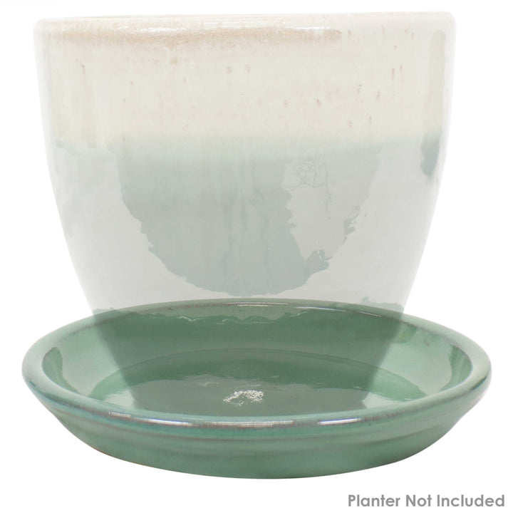 Sunnydaze 7 in Glazed Ceramic Flower Pot/Plant Saucer - Seafoam - Set of 4 Image 6