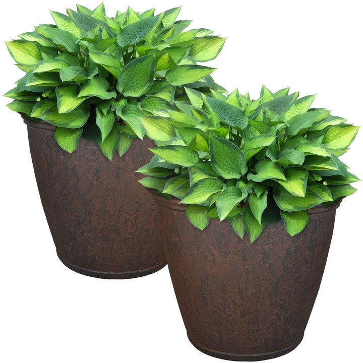 Sunnydaze 15.25 in Anjelica Unbreakable Polyresin Planter - Rust - Set of 2 Image 6