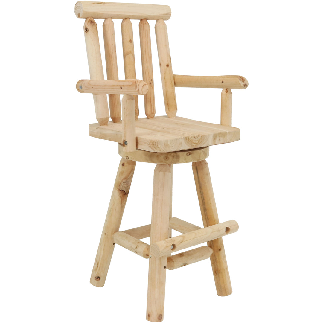 Sunnydaze Rustic Log Style Unfinished Fir Wood Indoor Bar Stool Image 1