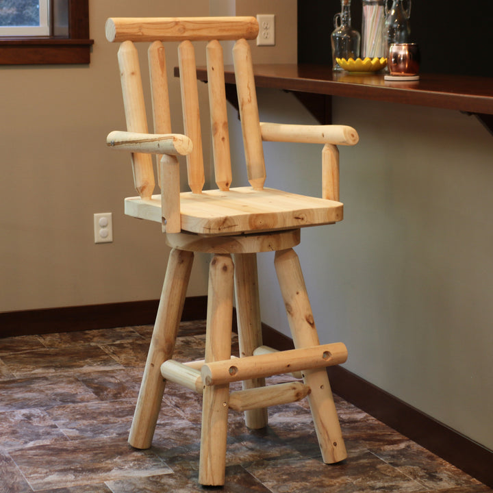 Sunnydaze Rustic Log Style Unfinished Fir Wood Indoor Bar Stool Image 10