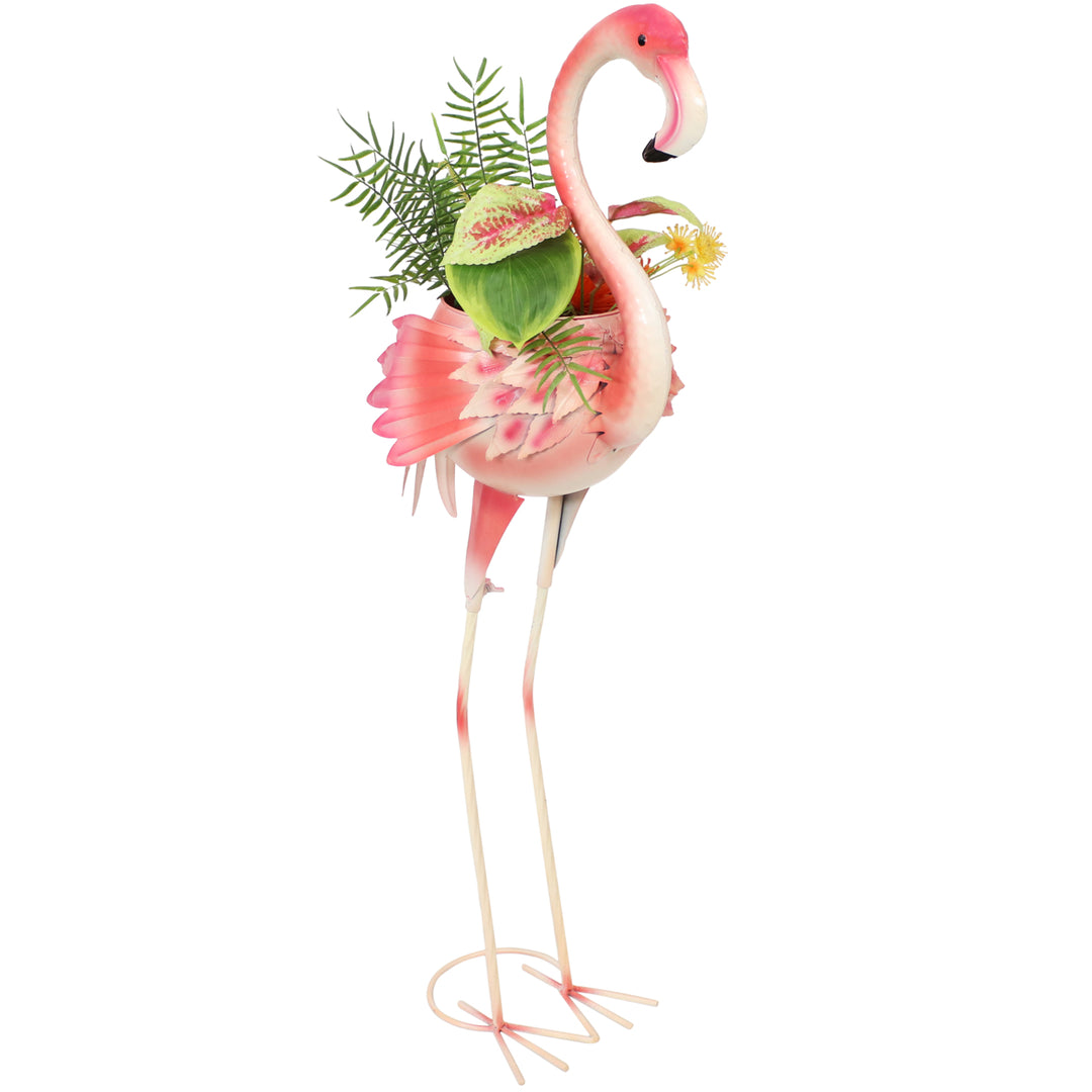 Sunnydaze Iron Sheet Pink Flamingo Outdoor Statue with Flowerpot - 36 in Image 6