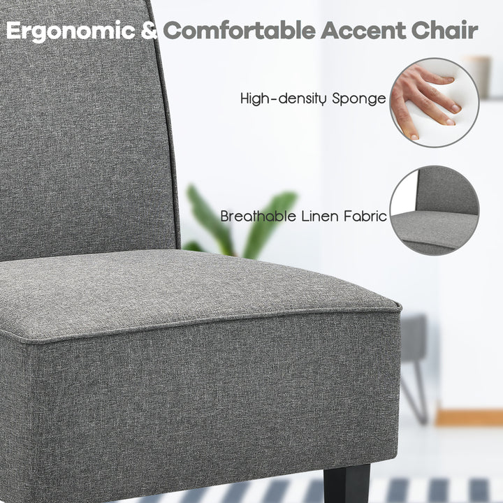 Modern Armless Accent Chair Fabric Single Sofa w/ Rubber Wood Legs Grey Image 4