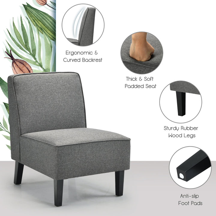 Modern Armless Accent Chair Fabric Single Sofa w/ Rubber Wood Legs Grey Image 5