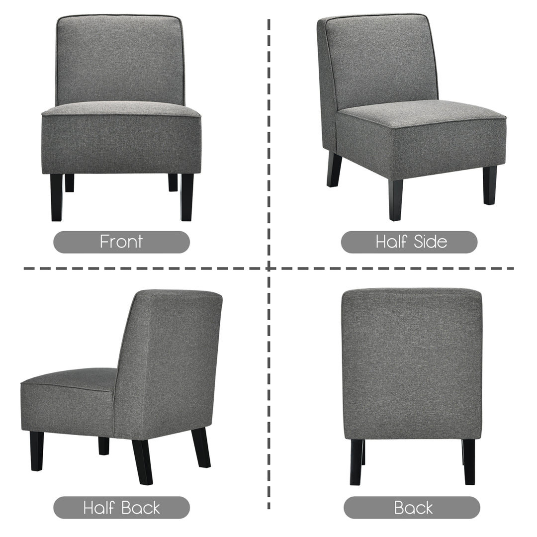 Modern Armless Accent Chair Fabric Single Sofa w/ Rubber Wood Legs Grey Image 6