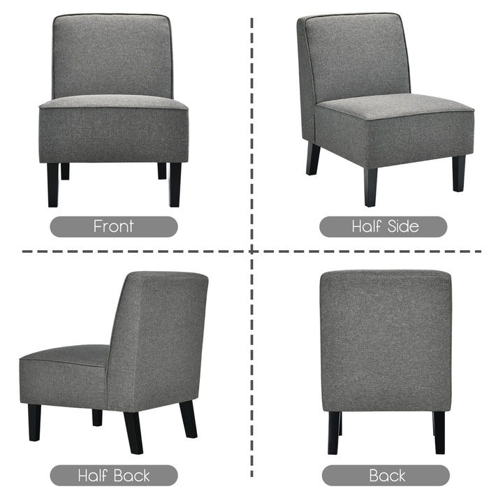 Set of 2 Armless Accent Chair Fabric Single Sofa w/ Rubber Wood Legs Grey Image 6