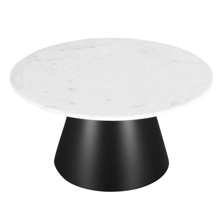 Kolin Coffee Table Natural Marble Stone 31.5in Conical Matte Gold Base Image 3