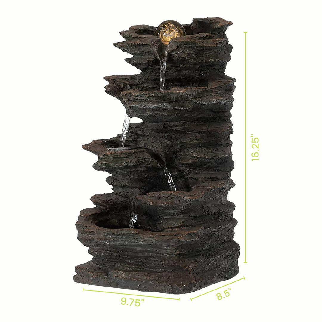 Decorative 4 Tier Rock Look Water Fountain with LED Rolling Glow Ball for Home and Garden Image 5