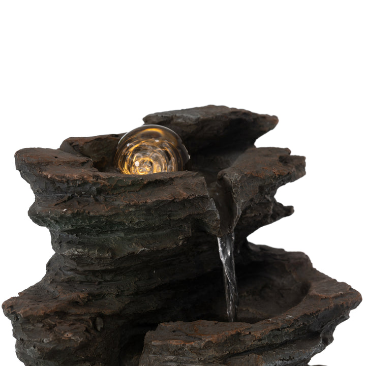 Decorative 4 Tier Rock Look Water Fountain with LED Rolling Glow Ball for Home and Garden Image 6