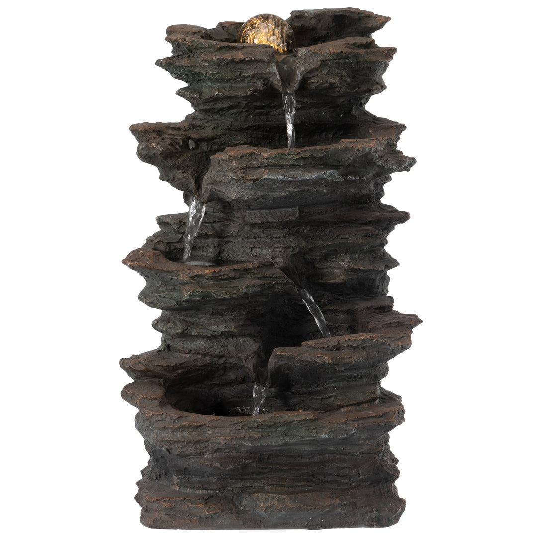 Decorative 4 Tier Rock Look Water Fountain with LED Rolling Glow Ball for Home and Garden Image 11