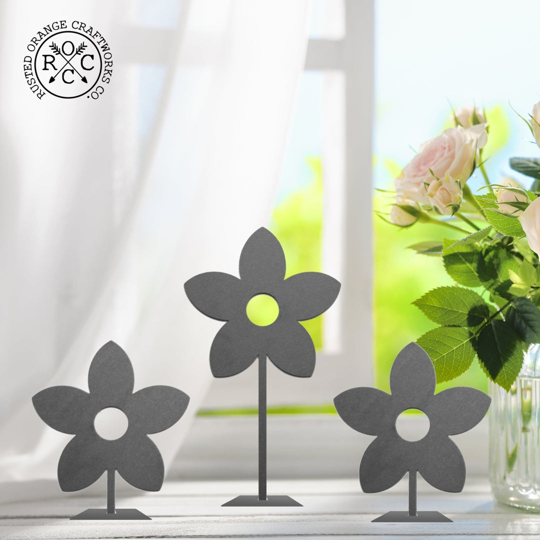 8" Metal Stand-Up Flowers (Set of 3) - Metal Artificial Flowers Image 4