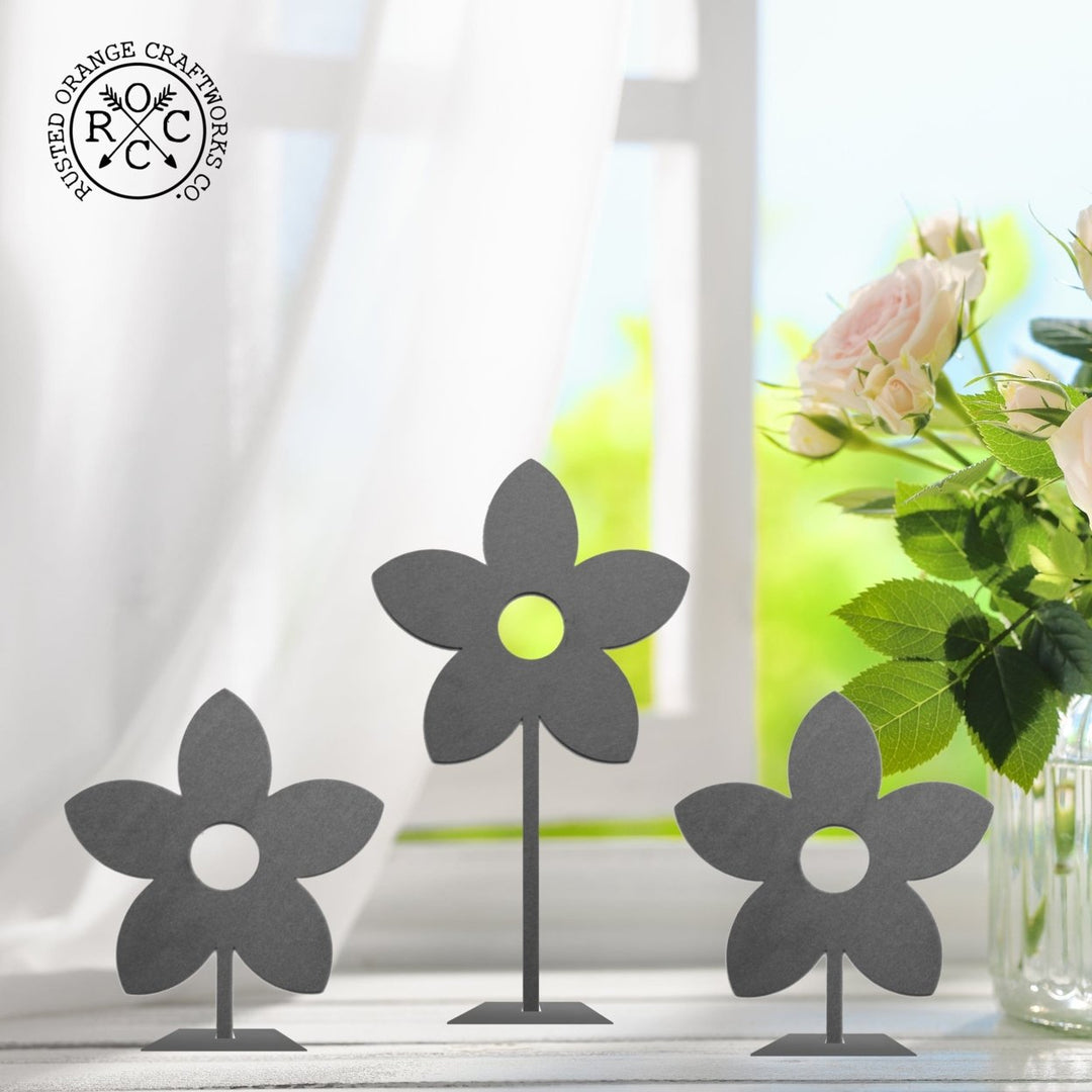 8" Metal Stand-Up Flowers (Set of 3) - Metal Artificial Flowers Image 1