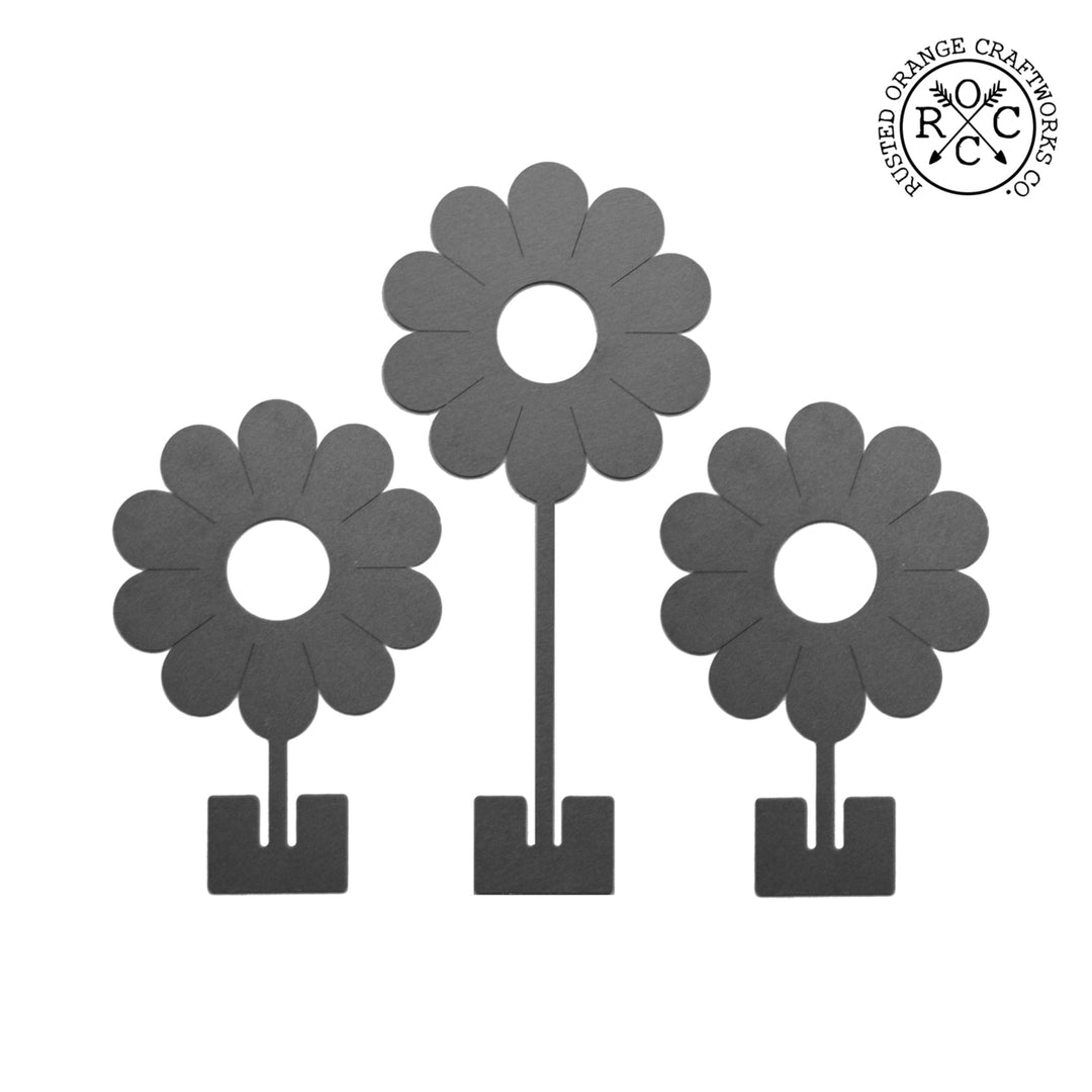 8" Metal Stand-Up Flowers (Set of 3) - Metal Artificial Flowers Image 8