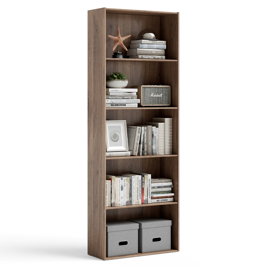 5-Shelf Storage Bookcase Stand Modern Multi-Functional Display Cabinet Walnut Image 1