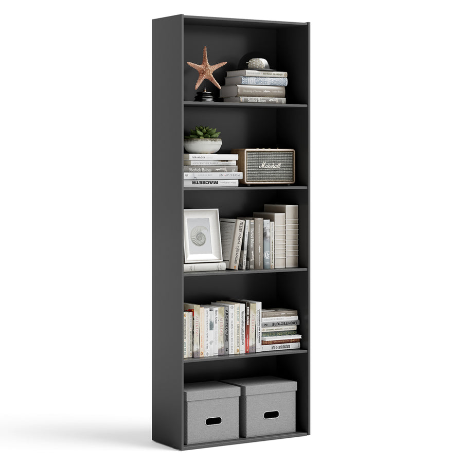 5-Shelf Storage Bookcase Modern Multi-Functional Display Cabinet Furniture Black Image 1