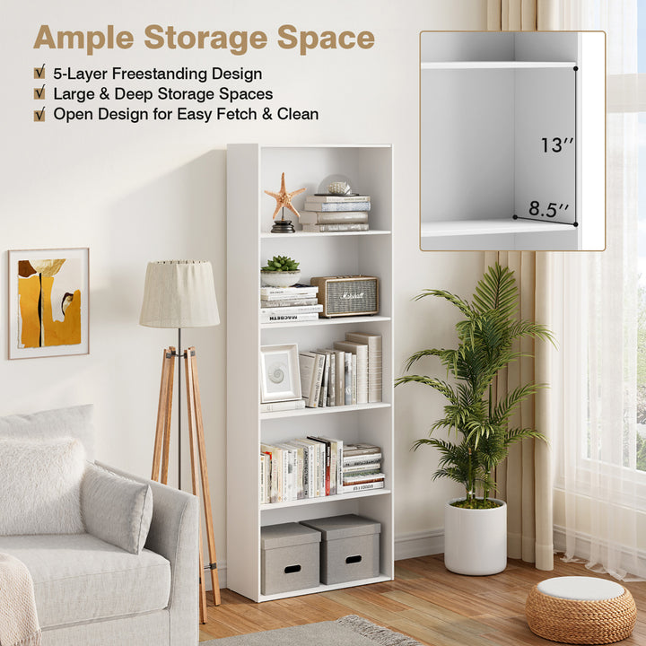 5-Shelf Storage Bookcase Modern Multi-Functional Display Cabinet Furniture White Image 5