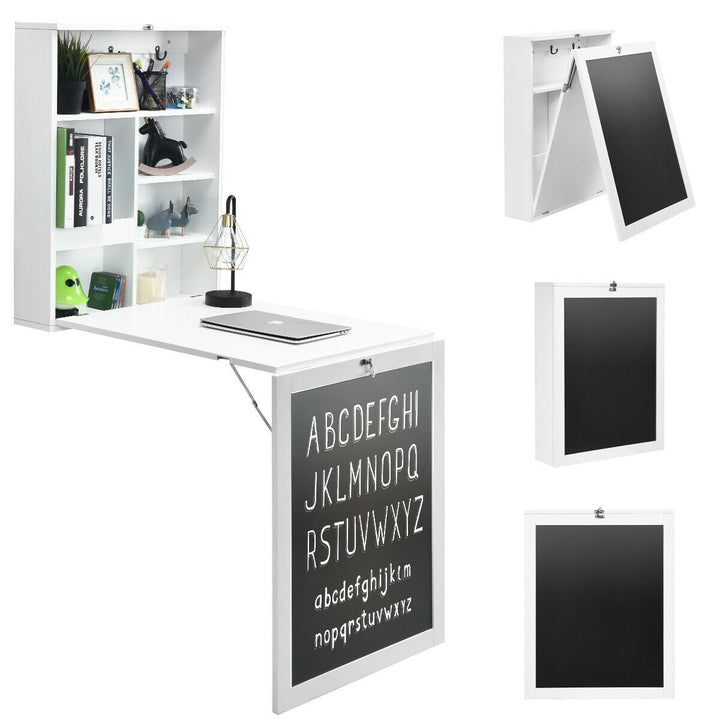 White/Black/Brown Wall Mounted Table Fold Out Desk with A Blackboard/Chalkboard Image 1