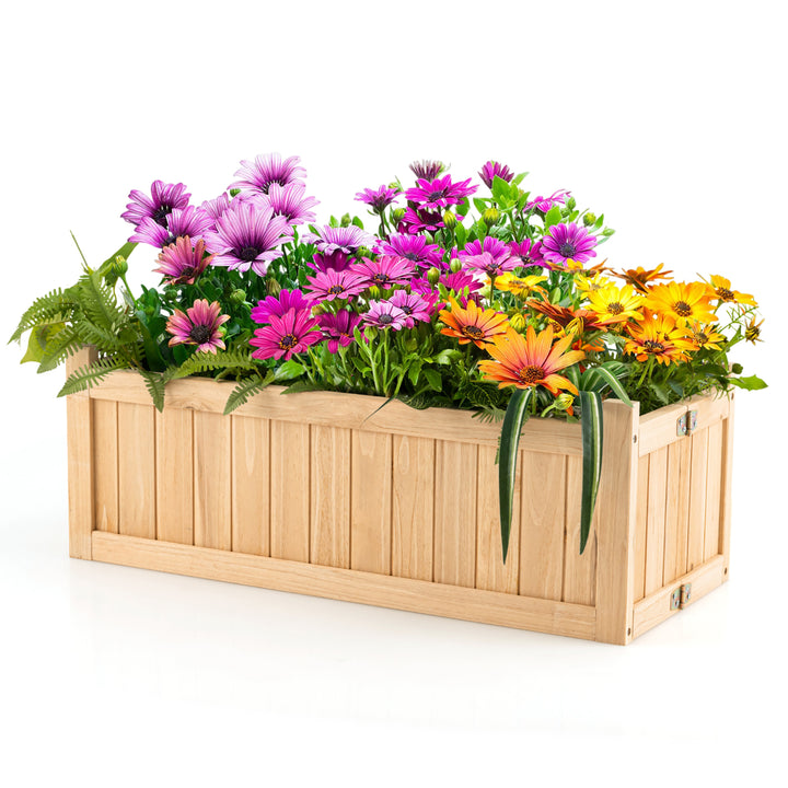 Outdoor Wooden Planter Box Folding Raised Garden Plant Container w/Drainage Hole Image 1