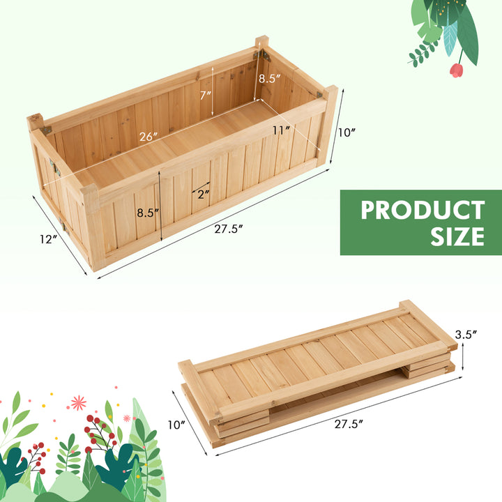 Outdoor Wooden Planter Box Folding Raised Garden Plant Container w/Drainage Hole Image 5