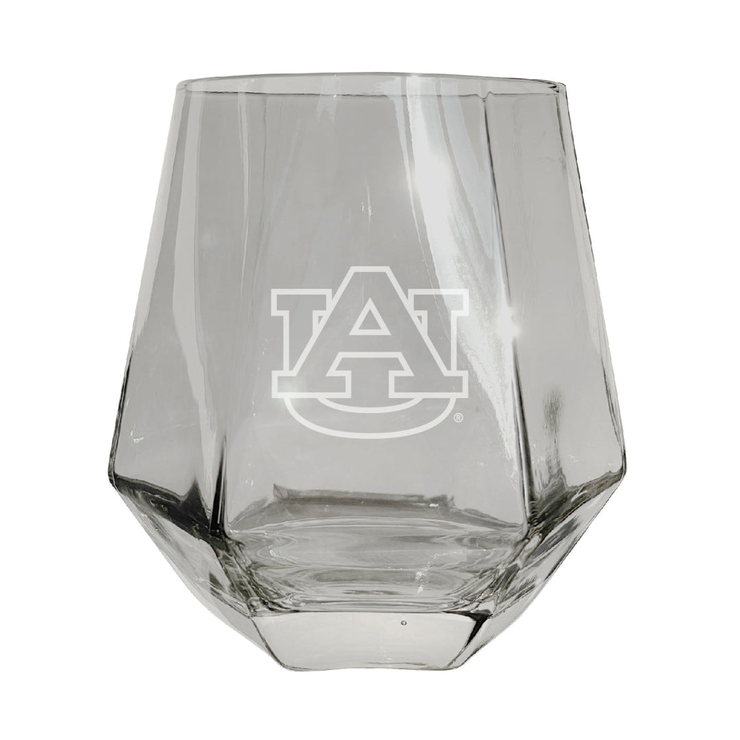 Auburn Tigers Etched Diamond Cut Stemless 10 ounce Wine Glass Clear Image 1