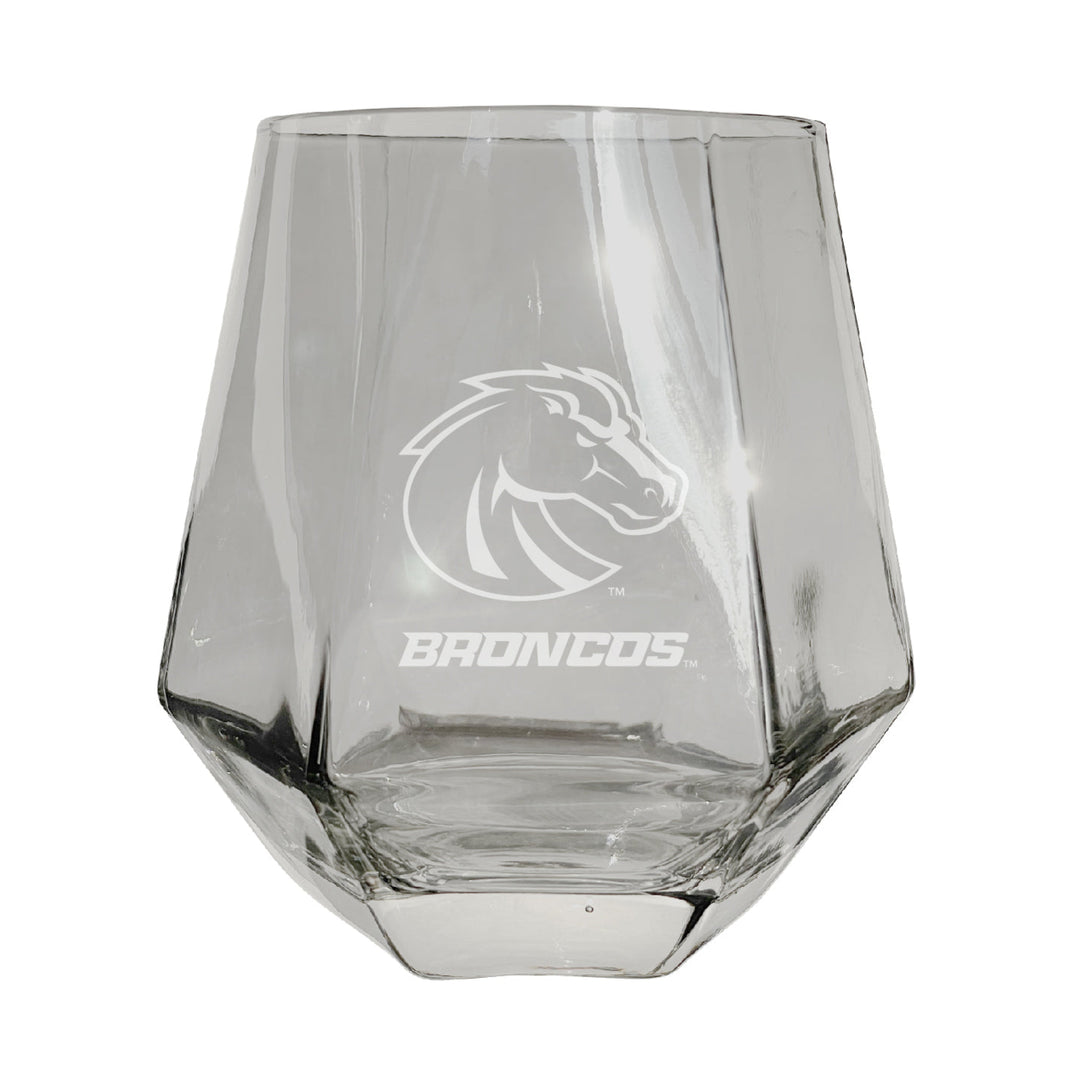 Boise State Broncos Etched Diamond Cut Stemless 10 ounce Wine Glass Clear Image 1