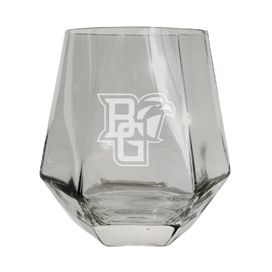 Bowling Green Falcons Etched Diamond Cut Stemless 10 ounce Wine Glass Clear Image 1