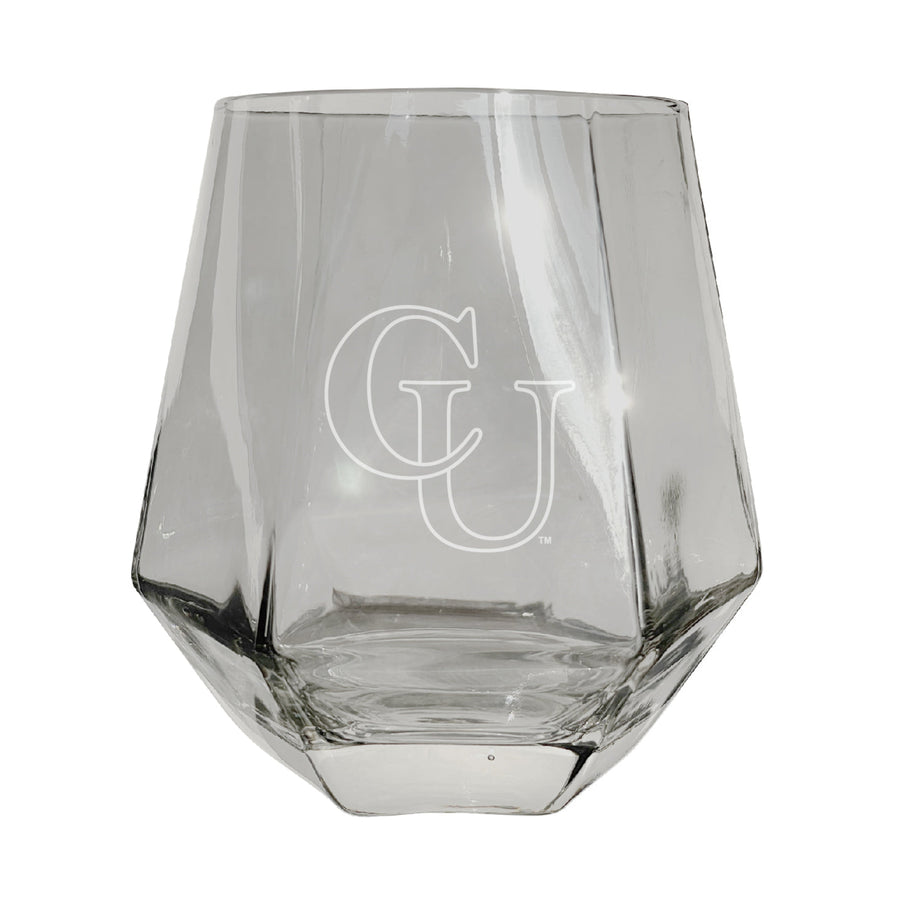 Campbell University Fighting Camels Etched Diamond Cut Stemless 10 ounce Wine Glass Clear Image 1