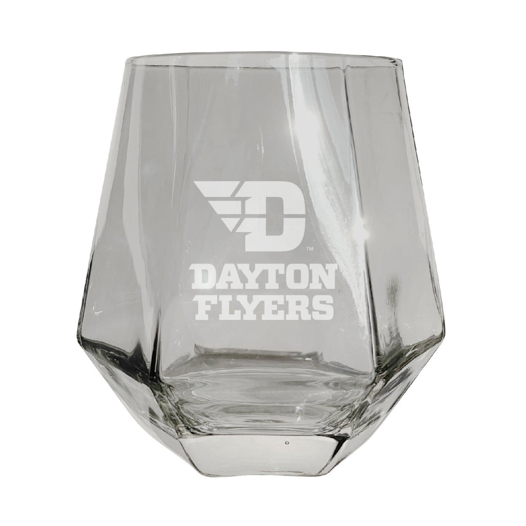 Dayton Flyers Etched Diamond Cut Stemless 10 ounce Wine Glass Clear Image 1