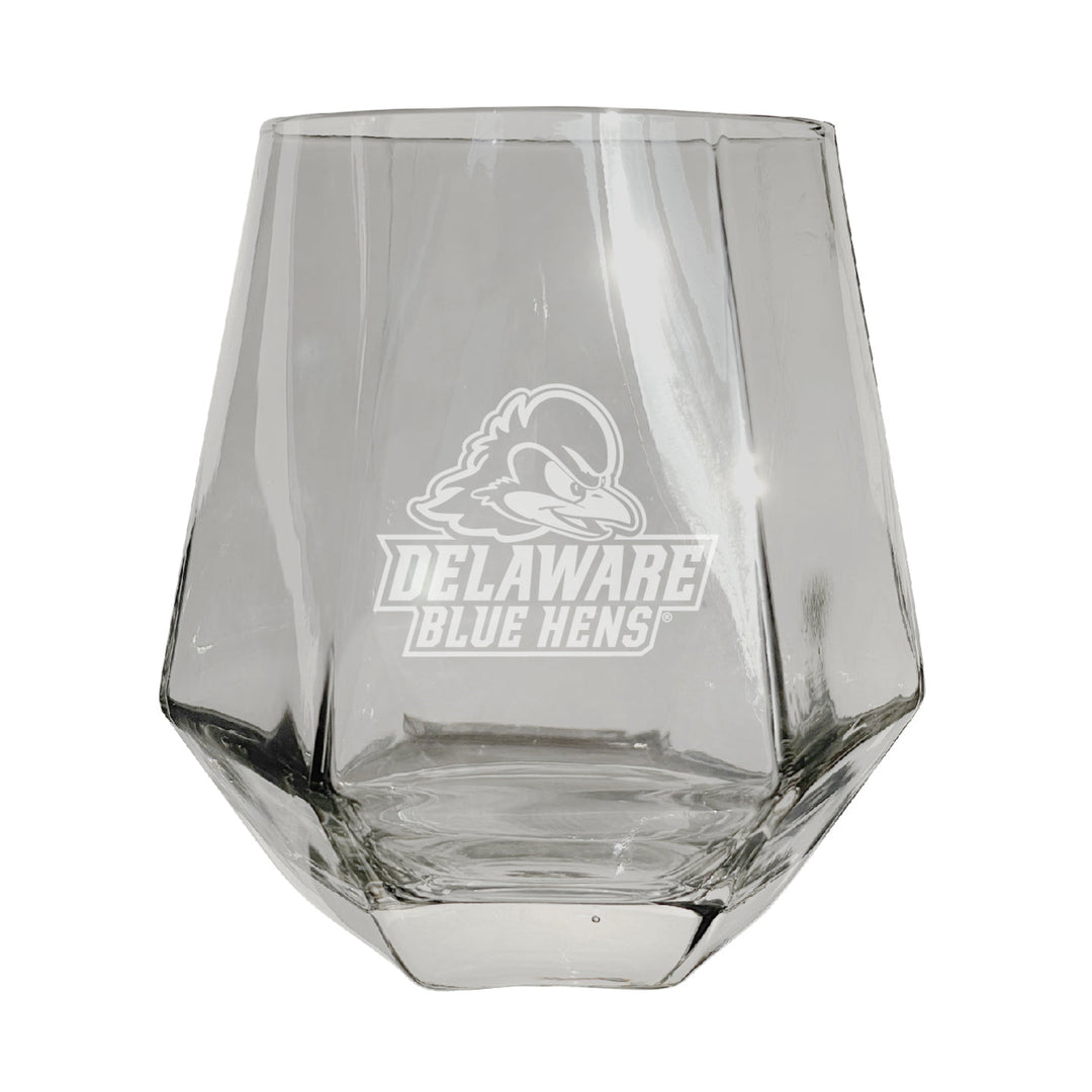 Delaware Blue Hens Etched Diamond Cut Stemless 10 ounce Wine Glass Clear Image 1