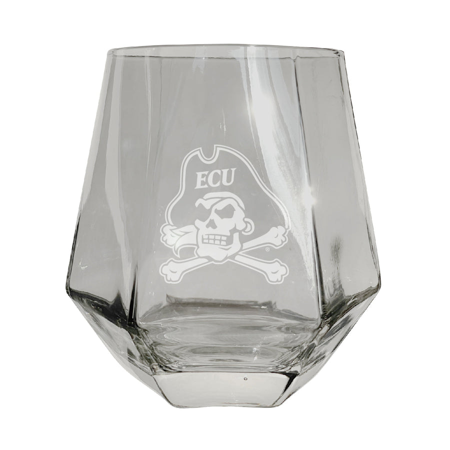 East Carolina Pirates Etched Diamond Cut Stemless 10 ounce Wine Glass Clear Image 1
