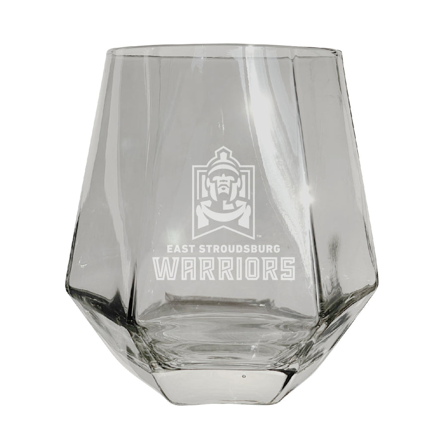 East Stroudsburg University Etched Diamond Cut Stemless 10 ounce Wine Glass Clear Image 1