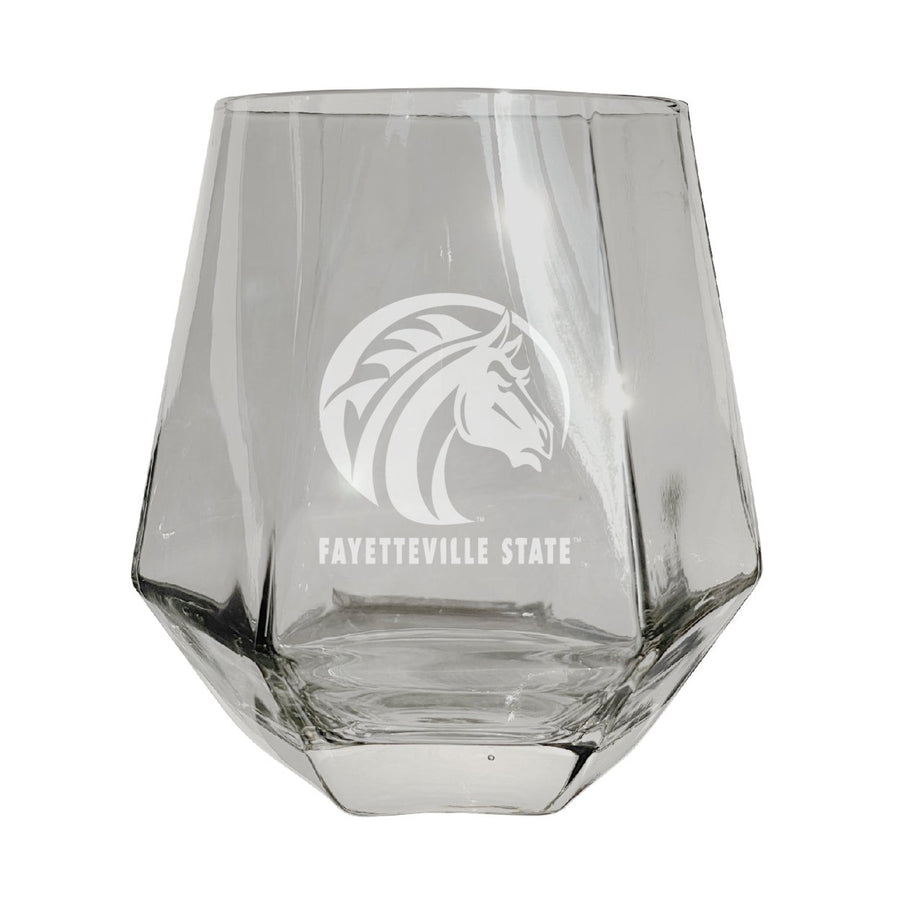 Fayetteville State University Etched Diamond Cut Stemless 10 ounce Wine Glass Clear Image 1