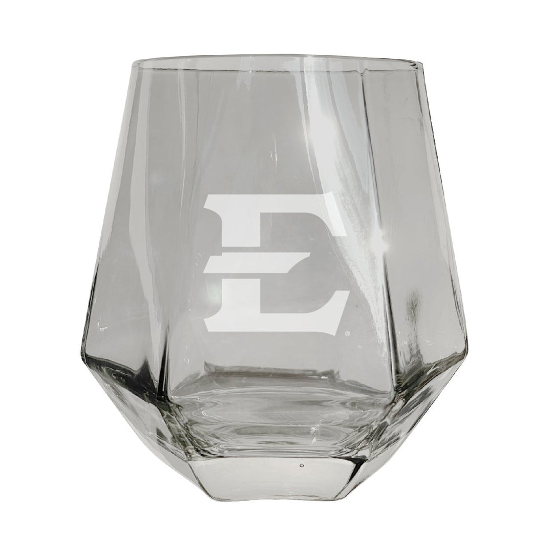 East Tennessee State University Etched Diamond Cut Stemless 10 ounce Wine Glass Clear Image 1