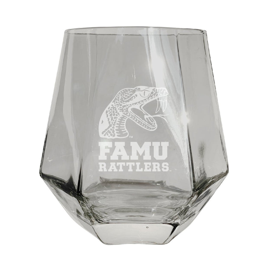 Florida AandM Rattlers Etched Diamond Cut Stemless 10 ounce Wine Glass Clear Image 1