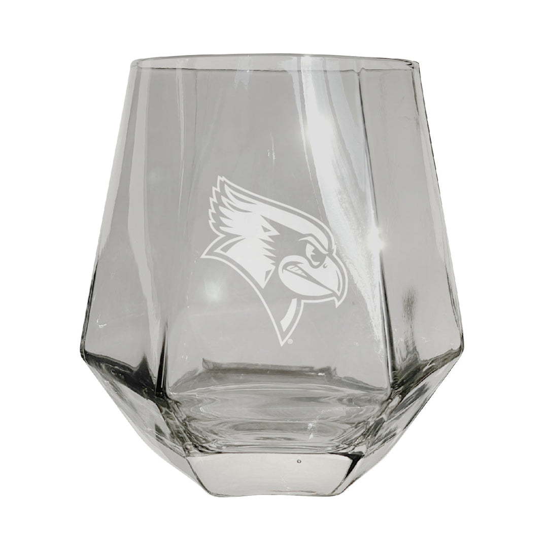 Illinois Fighting Illini Etched Diamond Cut Stemless 10 ounce Wine Glass Clear Image 1