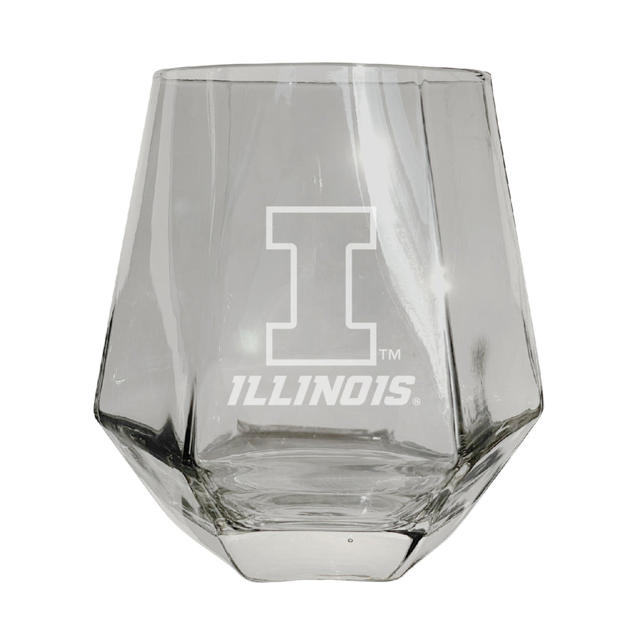 Illinois State Redbirds Etched Diamond Cut Stemless 10 ounce Wine Glass Clear Image 1