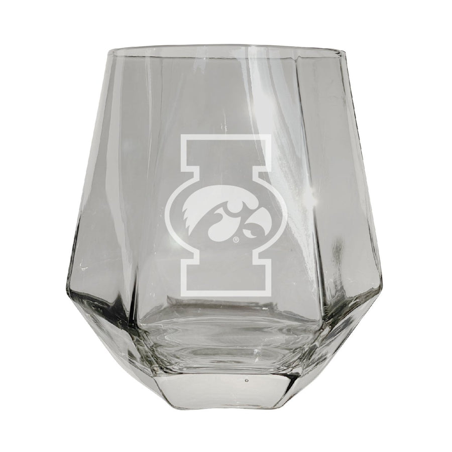 Iowa Hawkeyes Etched Diamond Cut Stemless 10 ounce Wine Glass Clear Image 1