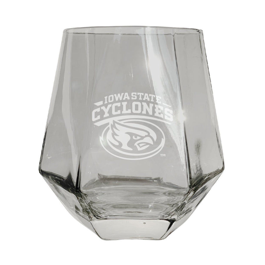 Iowa State Cyclones Etched Diamond Cut Stemless 10 ounce Wine Glass Clear Image 1