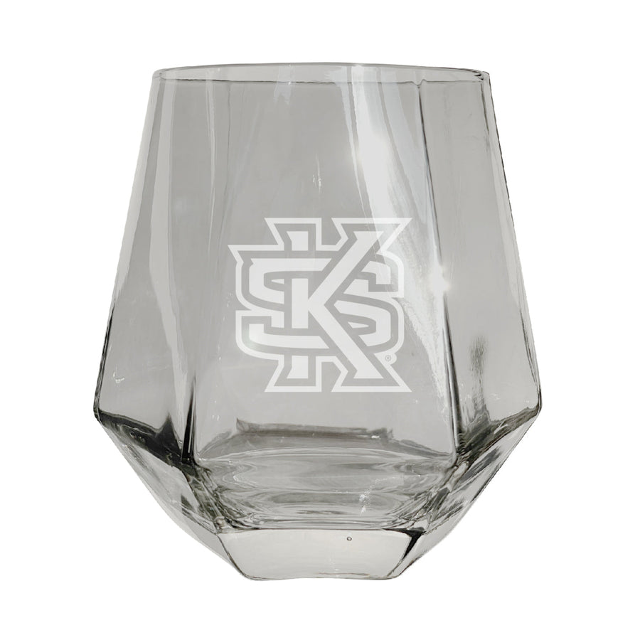 Kennesaw State University Etched Diamond Cut Stemless 10 ounce Wine Glass Clear Image 1