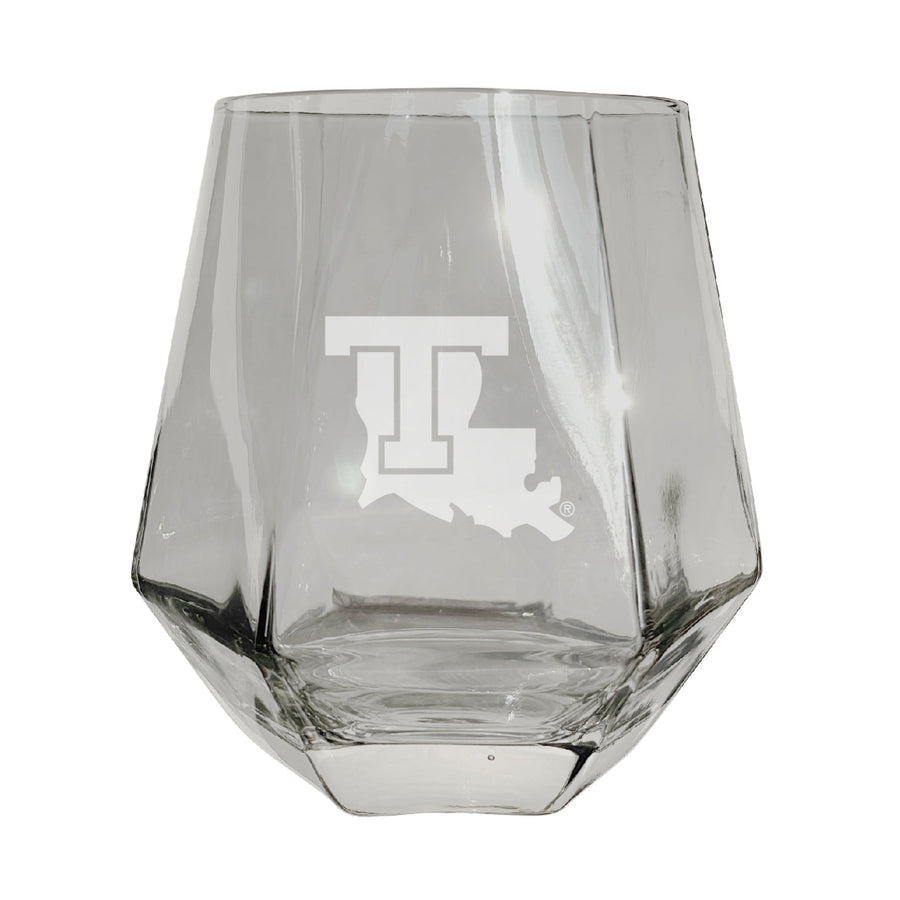 Louisiana Tech Bulldogs Etched Diamond Cut Stemless 10 ounce Wine Glass Clear Image 1