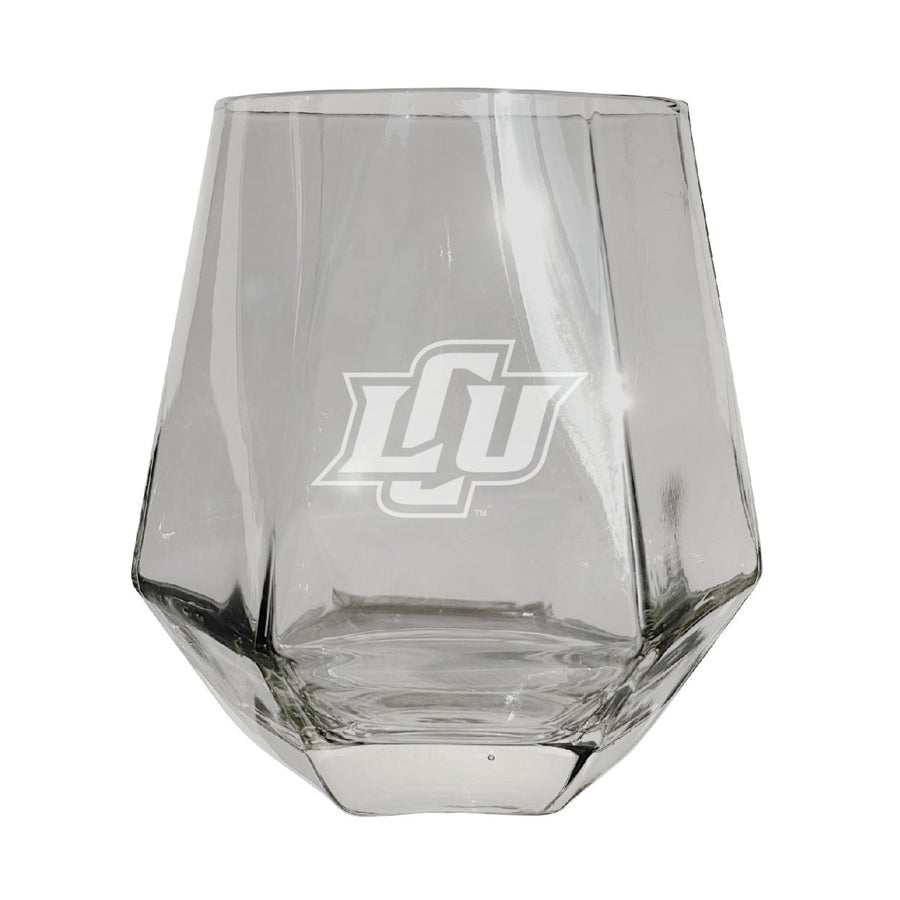 Lubbock Christian University Chaparral Etched Diamond Cut Stemless 10 ounce Wine Glass Clear Image 1