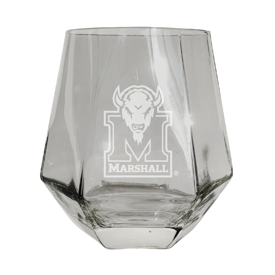 Marshall Thundering Herd Etched Diamond Cut Stemless 10 ounce Wine Glass Clear Image 1