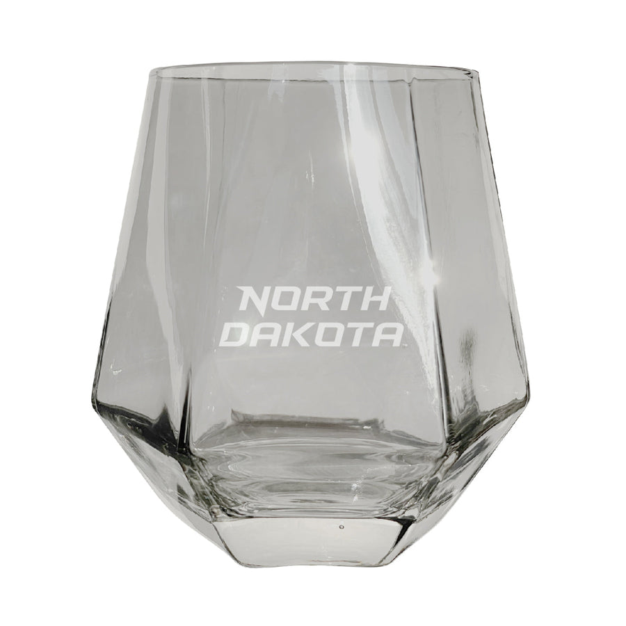 North Dakota Fighting Hawks Etched Diamond Cut Stemless 10 ounce Wine Glass Clear Image 1